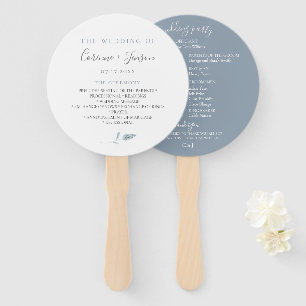 Dusty Blue Botanical Wedding Program Hand Fans