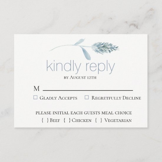 Dusty Blue Botanical Wedding RSVP Card