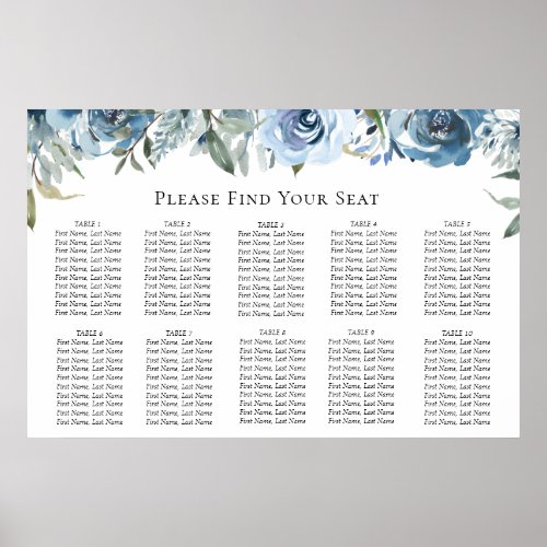 Dusty Blue Botanical Wedding Seating Chart