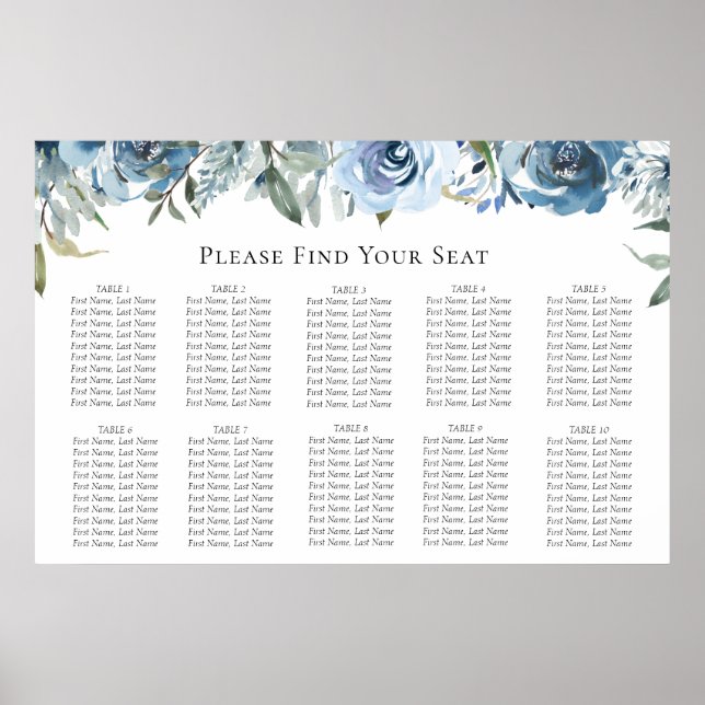 Dusty Blue Botanical Wedding Seating Chart (Front)