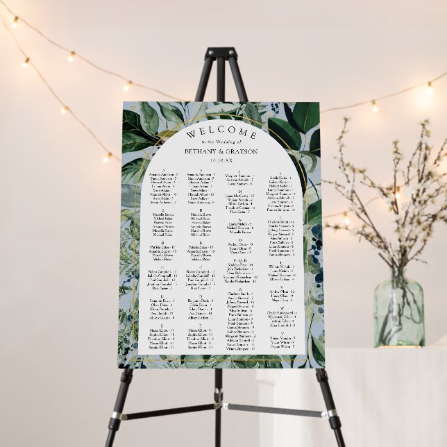 Dusty Blue Botanical wedding seating chart Foam Board (In Situ (Stand))