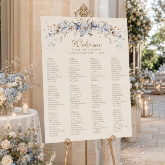 Dusty Blue Botanical Wedding Seating Chart Foam Board