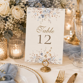 Dusty Blue Botanical Wedding Table Number