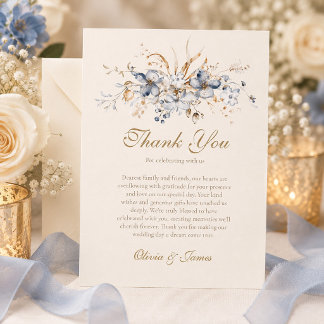 Dusty Blue Botanical Wedding Thank You Card