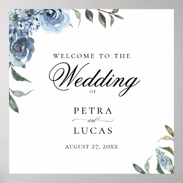 Dusty Blue Botanical Wedding Welcome Poster (Front)