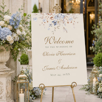 Dusty Blue Botanical Wedding Welcome Sign