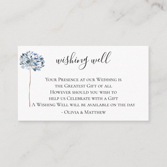 Dusty Blue Botanical Wedding Wishing Well Enclosure Card