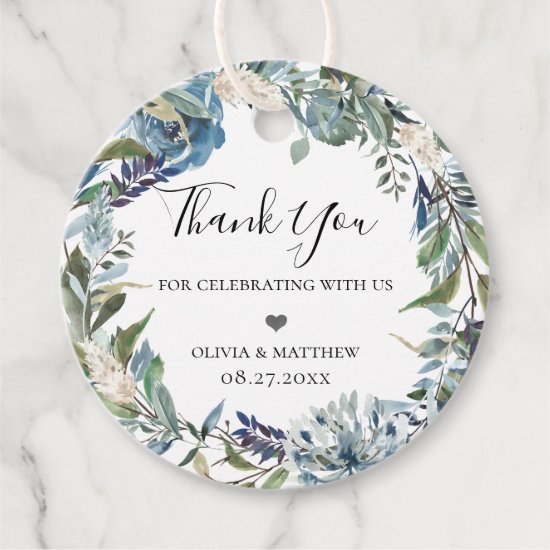 Dusty Blue Botanical Wreath Favor Tags