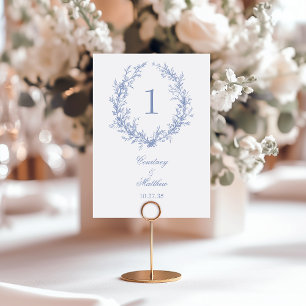 Dusty Blue Botanical Wreath Wedding Table Number