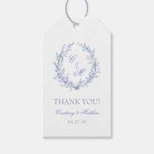 Dusty Blue Botanical Wreath Wedding Thank You Gift Tags