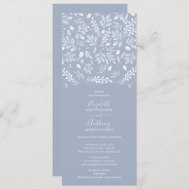 Dusty Blue Botanicals Wedding  Invitation (Front/Back)