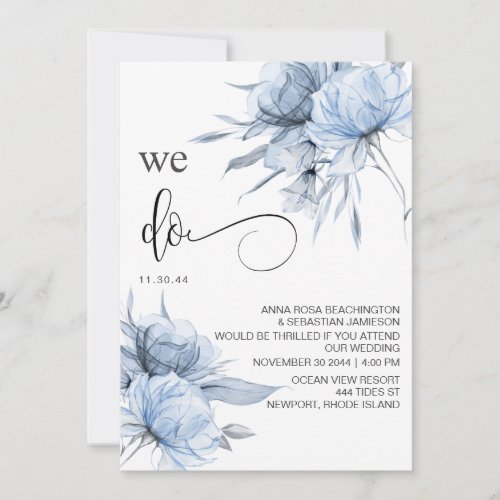  Dusty Blue Bouqet AR15 Floral RSVP QR WEDDING Invitation