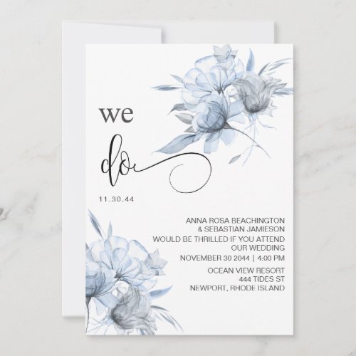  Dusty Blue Bouqet Floral RSVP QR  AR15 WEDDING Invitation