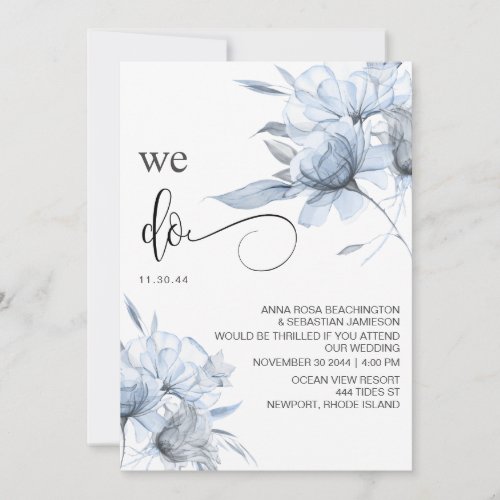  Dusty Blue Bouqet RSVP QR AR15 Floral WEDDING Invitation