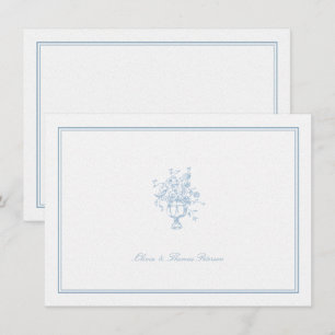 Dusty Blue Bouquet Classic Frame Wedding Couple Note Card