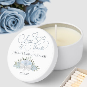 Dusty Blue Bouquet Love & Thanks Bridal Shower Mini Candle Favors