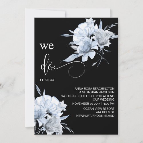  Dusty Blue Bouquet QR Floral RSVP AR15 WEDDING Invitation