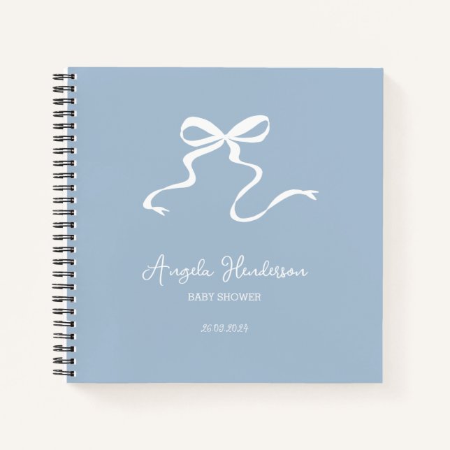 Dusty Blue Bow Baby Shower Guest Book (Front)