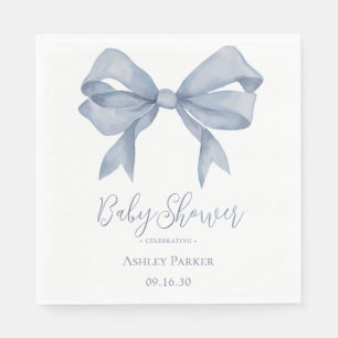 Dusty Blue Bow Boy Baby Shower Napkins