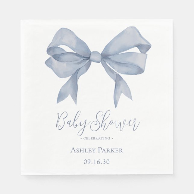 Dusty Blue Bow Boy Baby Shower Napkins (Front)