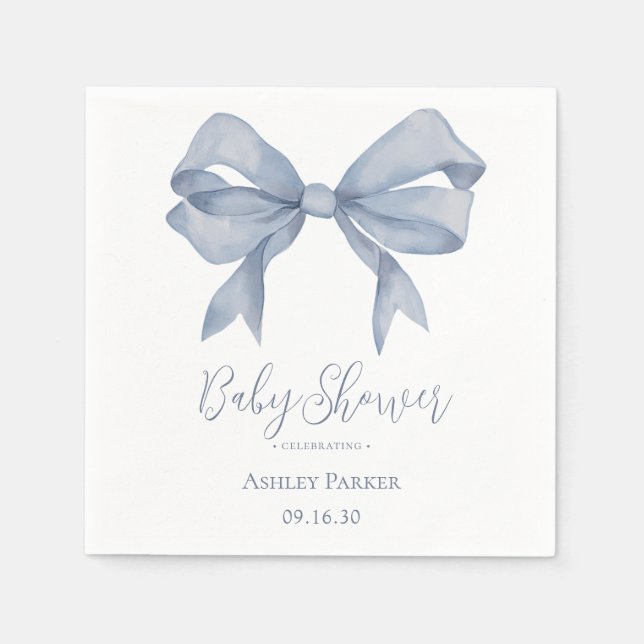 Dusty Blue Bow Boy Baby Shower Napkins (Front)