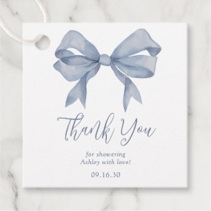 Dusty Blue Bow Boy Baby Shower Thank You Favor Tags
