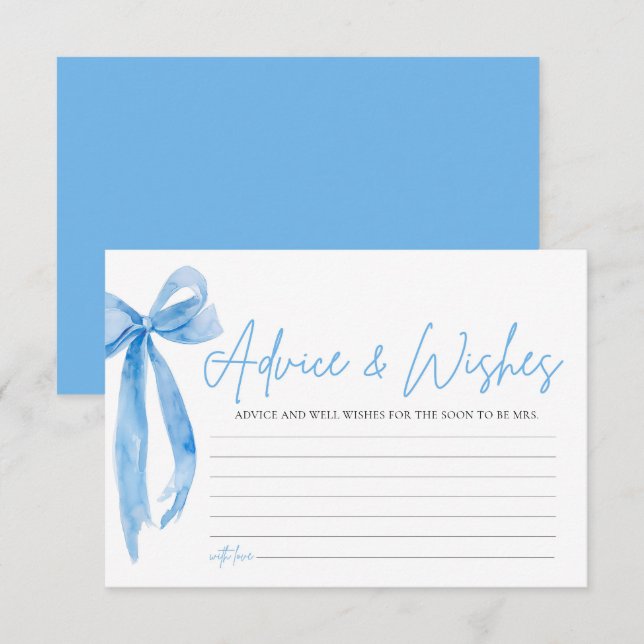 Dusty Blue Bow Bridal Shower Advice & Wishes Card (Front/Back)
