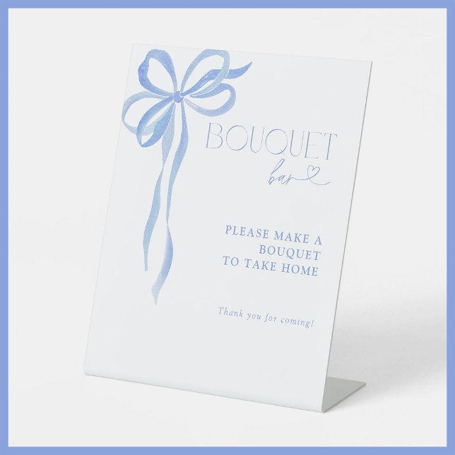 Dusty Blue Bow Bridal Shower Bouquet Bar Pedestal Sign (Creator Uploaded)