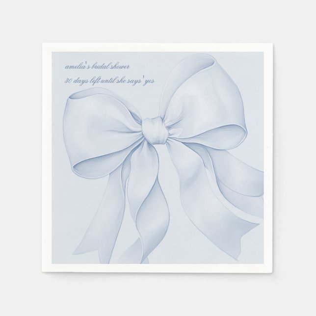 Dusty Blue Bow Bridal Shower Elegant  Napkins (Front)