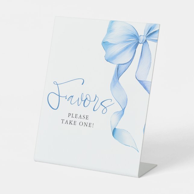 Dusty Blue Bow Bridal Shower Favors Pedestal Sign (Front)