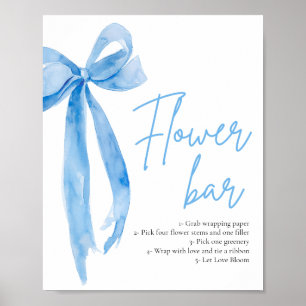 Dusty Blue Bow Bridal Shower Flower Bar Sign