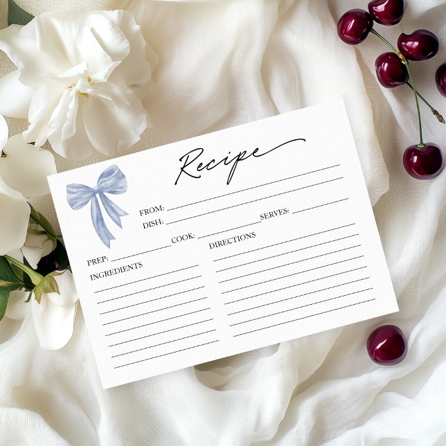 Dusty Blue Bow Bridal Shower Recipe Card (Creator Uploaded)