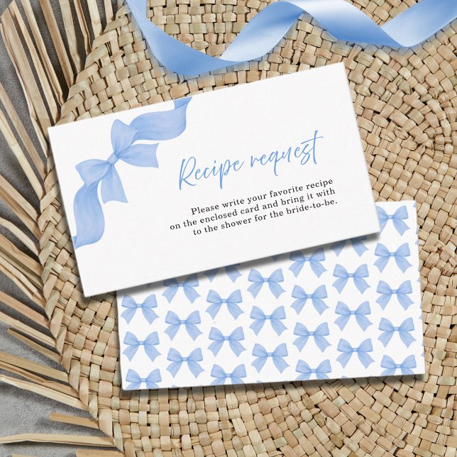 Dusty Blue Bow Bridal Shower Recipe Request Enclosure Card (Creator Uploaded)