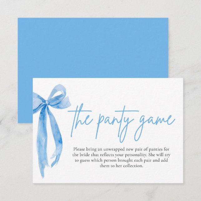 Dusty Blue Bow Bridal Shower The Panty Game Cards (Front/Back)