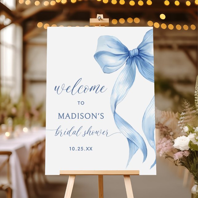 Dusty Blue Bow Bridal Shower Welcome Sign (Creator Uploaded)