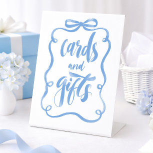 Dusty Blue Bow Cards and Gifts Bridal Shower Pedestal Sign