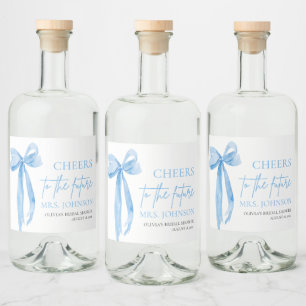 Dusty Blue Bow Cheers To The Future Bridal Shower Liquor Bottle Label