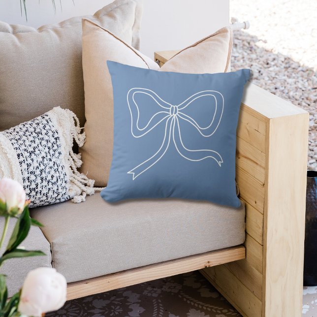 Dusty Blue Bow Coquette Ribbon Throw Pillow (Dusty Blue Bow Coquette Ribbon Throw Pillow)