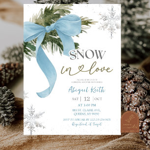 Dusty Blue Bow Coquette Winter Bridal Shower Invitation