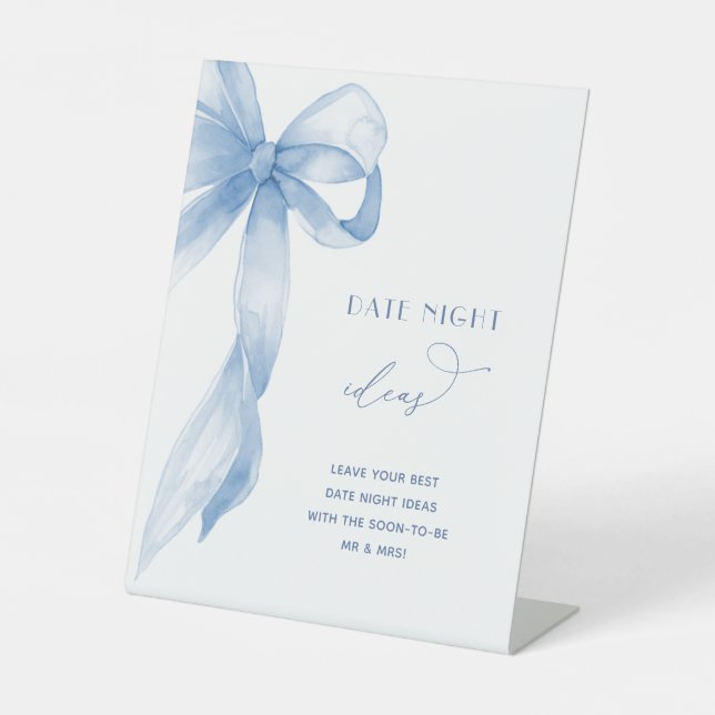 Dusty Blue Bow Date Night Ideas Bridal Shower Sign (Front)