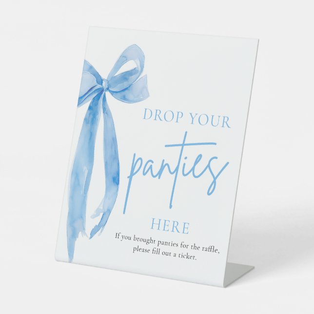 Dusty Blue Bow Drop Your Panties Here Game Sign (Front)