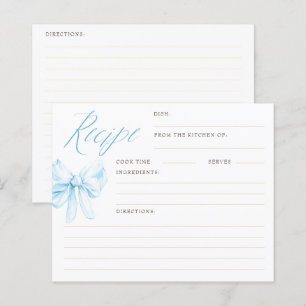 Dusty Blue Bow Elegant Bridal Shower Recipe Cards