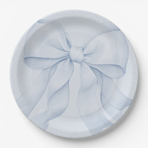 Dusty Blue Bow Elegant Decor Paper Plates