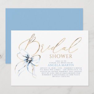 Dusty Blue Bow Elegant Romantic Bridal Shower Invitation