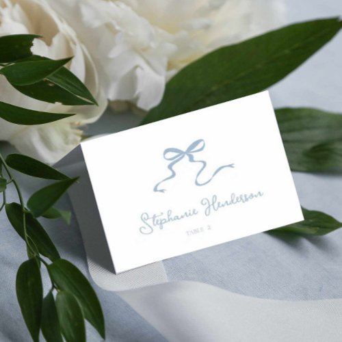 Dusty Blue Bow Folded Place Card