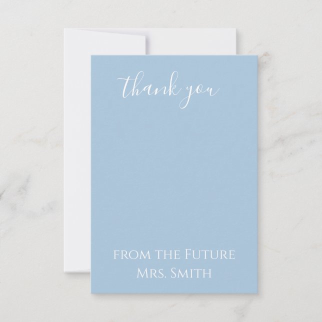 Dusty Blue Bow "Future Mrs." Bridal Shower Thank You Card (Front)