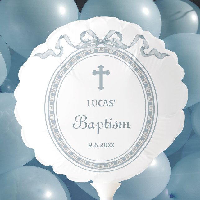 Dusty Blue Bow Greek Frame Baptism Balloon (Creator Uploaded)