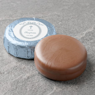 Dusty Blue Bow Greek Frame Baptism Dipped Oreo Cookie Favors