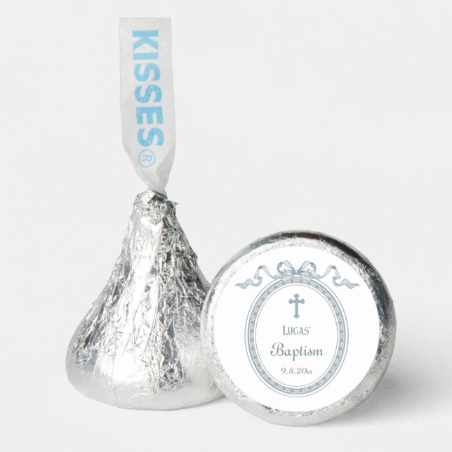 Dusty Blue Bow Greek Frame Baptism Hershey®'s Kisses® (Front)