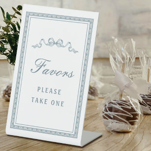 Dusty Blue Bow Greek Frame Favors Pedestal Sign